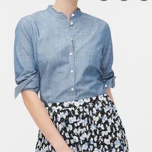 J. Crew Factory Light Blue Mandarin Collar Chambray Shirt